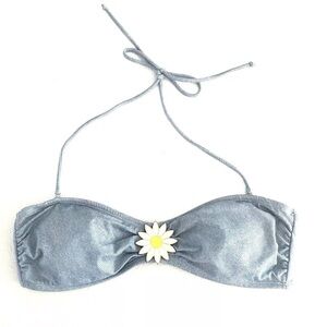 Black Poppy Blue w/Daisy Pendant Bandeau Swim Top